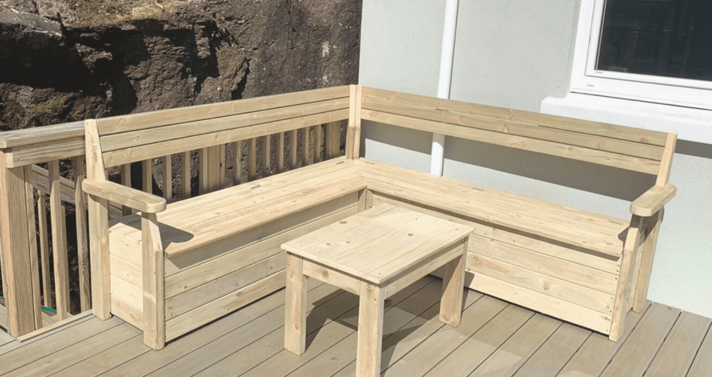 L shaped online outdoor bench