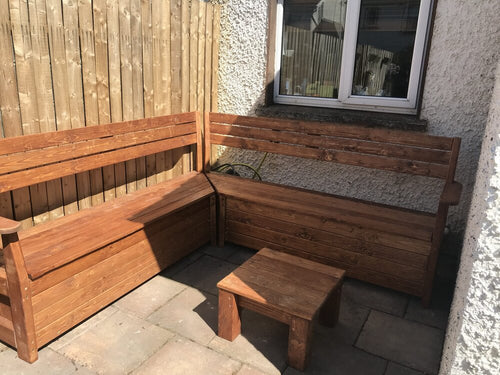 L shaped outdoor bench